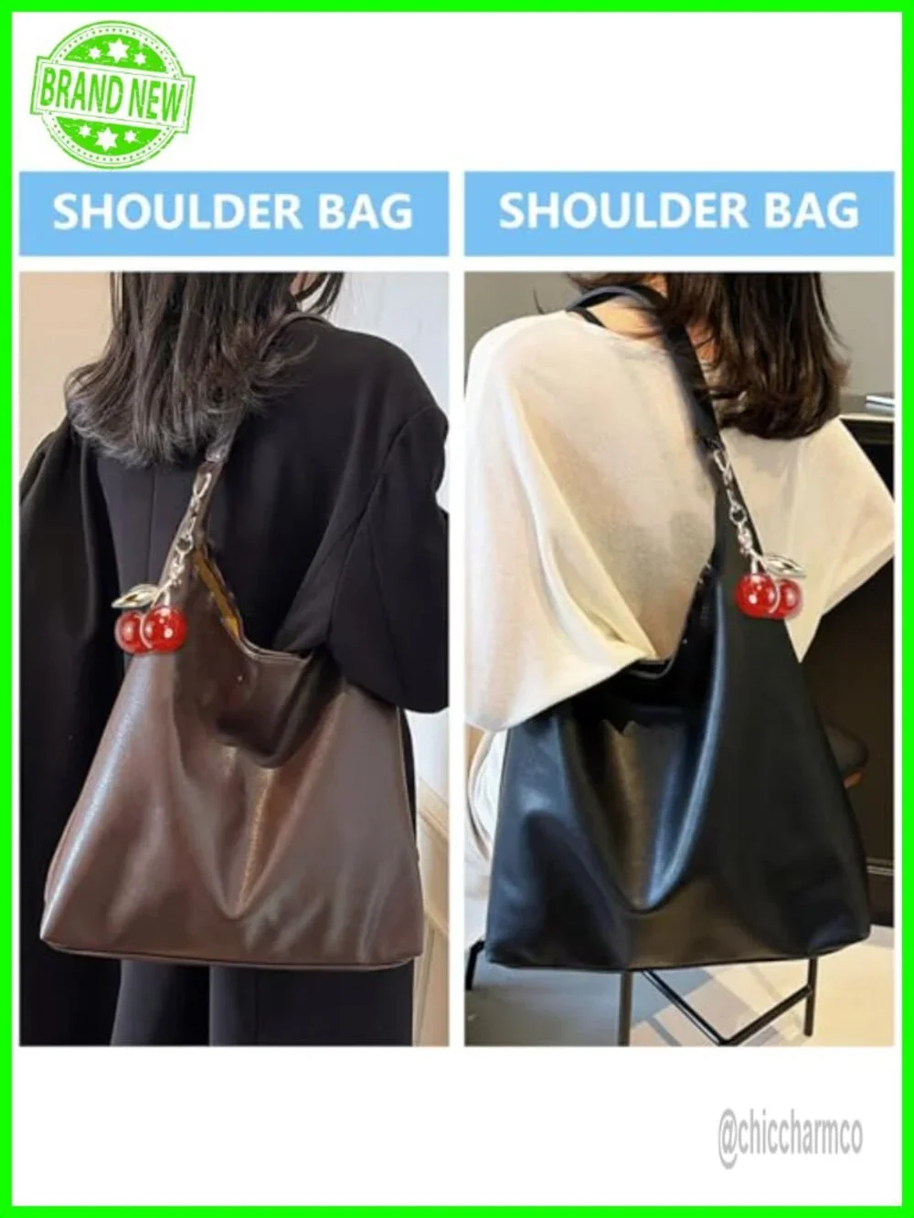 Vegan PU Leather Hobo Bag Slouchy Shoulder Purse Retro Tote Crossbody